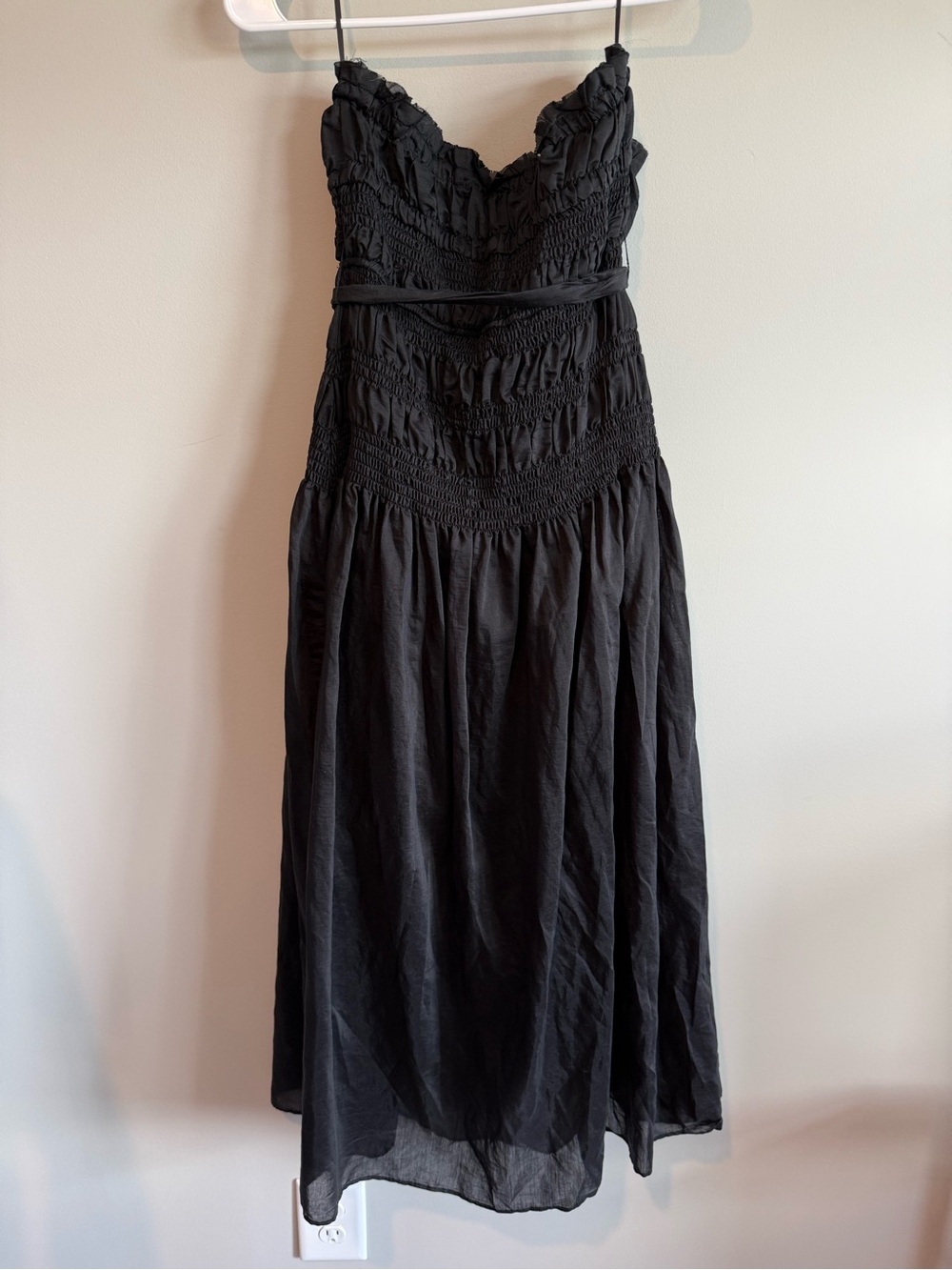 Moon River Smocked Strapless Black Midi Dress - Picture 8 of 15